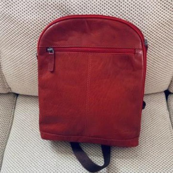 NWT Jack Georges Red Leather  Voyager Backpack - Picture 1 of 7